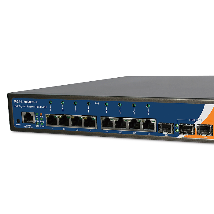 RGPS7084GPP 12port Rack Mount PoE Switch Rugged Science